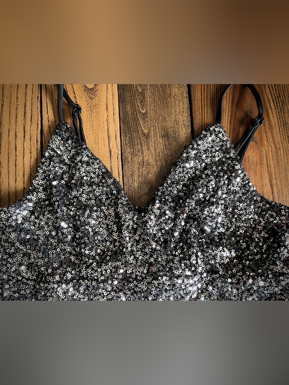 MONTEAU Los Angeles • sequined silver babydoll crop cami top festival party glam - Picture 5 of 14